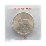 Isle of Man, 1970 One Crown, 'Manx Cat' Cupro-Nickel, in second-hand case aUNC