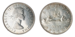 Canada, 1961 'Yoyageur' Silver Dollar Dollar, GVF lustre