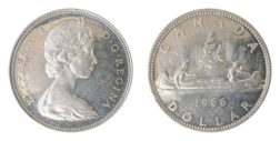 Canada, 1966 'Yoyageur' Silver Dollar Dollar, GVF lustre