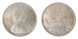 Canada, 1965 'Yoyageur' Silver Dollar, VF lustre