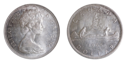 Canadan, 1965 'Yoyageur' Silver Dollar, GVF lustre