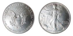 US 1993 One Dollar, 1 Ounce 0.999 Silver Eagle, in capsule & Pliofilm Packet, UNC