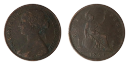 1864 Penny, Plain 4 in date, GF Scarce