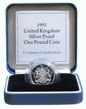 1993 UK, Silver Proof "Standard" One Pound Coin FDC
