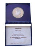 Malawi, 1974 Ten Kwacha Sterling Silver Proof 'Independence Coin' Light toning to the reverse otherwise FDC