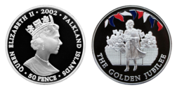 Falkland Islands, 2002 Golden Jubilee 50p Crown, Silver Proof, "WALKABOUT" in Capsule FDC 70019