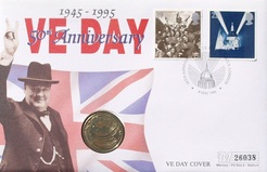 1995  £2 Two Pounds, VE DAY Commemorative Coin Cover, Mercury Issue
