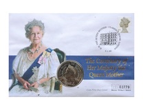Uk, 2000 Five Pounds, '100th Anniversary of the queen Mother' First Day, Mercury Covers, wrinkled & spots aUNC