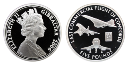 Gibraltar, 2006 Five Pounds Silver Proof 'Concorde 40th Anniversary' in Capsule FDC KM# 1330