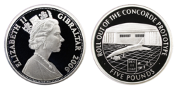 Gibraltar, 2006 Five Pounds Silver Proof 'Concorde 40th Anniversary' in Capsule FDC KM# 1319
