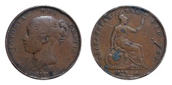 1855 Penny, FAIR edge knocks & cuts, date filler