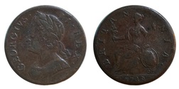 1748 Copper Halfpenny, GF+