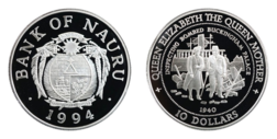 Nauru, 10 Dallars 1994 'Queen Elizabeth the Queen Mother' Silver Proof in Capsule with Royal Mint Certificate FDC