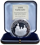 Vanuatu, 100 Vatu 1995 Silver Proof, FDC Queen Mother's official 1937 Coronation Portrait." 5 ounces of Silver, aFDC