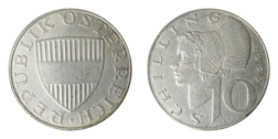 Austria, 1959 Silver 10 Schilling, GVF