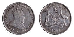 Australia, 1910 Silver Sixpence, GF/aVF