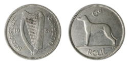 Ireland, 1934 Nickel Sixpence, GVF