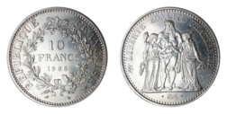 France, 1965 Silver 10 Francs, aUNC