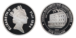 Fiji Islands, 5 Dollars 1994 Rev: ' Clarence House' Silver Proof in Pliofilm Packet aFDC