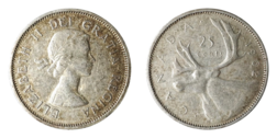 Canada, 1962 Silver 25 Cents, aVF