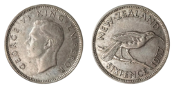 New Zealand, 1937 Silver Sixpence, VF