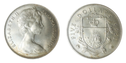 Bahamas, 1966 Five dollars, (1.1/4 ) ounce fine silver, EF in capsule