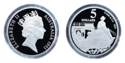Australian 1995 Five Dollars Masterpieces in Silver "Cobb & Co 1853" Silver Proof in Capsule FDC