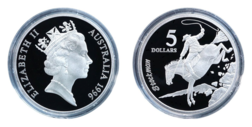 Australian, 1996 Five Dollars Masterpieces in Silver "The Cowboy Stockman" Silver Proof in Capsule FDC