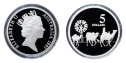 Australian 1997 Five Dollars Masterpieces of Transportation "Camel Pack Train" Silver Proof in Capsule FDC