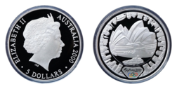 Australian, 2000 Sydney Olympic Five Dollars, Rev: 'Sydney Opera House' 1 Ounce 99.9% Fine Silver Proof, Second-Hand aFDC