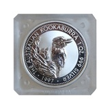 Australia, 1997 One Dollar 'Kookaburra feeding its young', 1oz troy 0.999 Silver sealed in Square Case as issued UNC