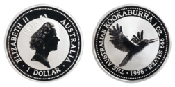 Australia, 1996 One Dollar 'Kookaburra' 1oz troy (0.999%) Silver in capsule, Choice UNC