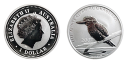 Austrailan, 2007 One Dollar, 1 oz (0.999%) Fine Silver 'Kookaburra' with frosted reverse, in Original Capsule, UNC