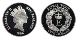 New Zealand, 1986 One Dollar ' Royal Visit' Silver Proof in Capsule FDC
