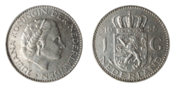Netherlands, 1955 Silver 1 Gulden, GVF