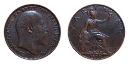 1910 Farthing, aVF Mint toned, Scarce date