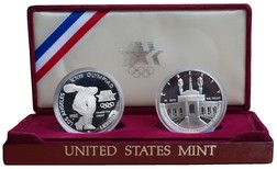 US, 1983-1984 (2) One Dollar Coin Set, Commemorating the XXIII Olypiad Los Angeles, Silver Proofs FDC
