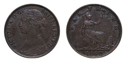 1860 Farthing, Toothed border, VF 7177