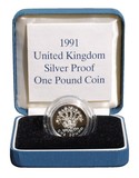 1991 UK, Silver Proof 'Standard' One Pound Coin, Boxed & Royal Mint Certificate, stunning FDC