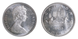 Canada, 1966 'Yoyageur' Silver Dollar Dollar, aEF lustre