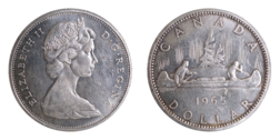 Canada,1965 'Yoyageur' Silver Dollar, aVF