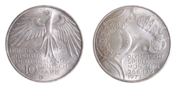 Germany - Federal Republic, 1972D Silver 10 Mark, 'Munich 1972 Olympics' aUNC