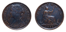 1860 Farthing, Toothed border, GF