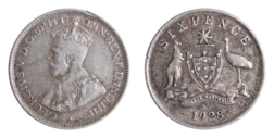Australia, 1928 Silver Sixpence, edge chip otherwise, GF