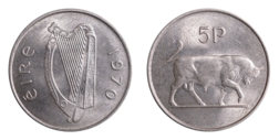 Ireland, 1970 Decimal 5 Pence, aUNC