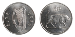 Ireland, 1969 Decimal 5 Pence, aUNC