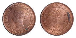 Ceylon, Victorian 1870 Copper Cent, aUNC Good Lustre
