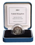 2003 UK, One Pound "Standard" Silver Proof FDC Boxed with Royal Mint Certificate of Authenticity.