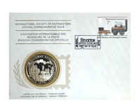 Stockton, England, 1975 medallic First Day Cover, International Society of Postmasters, Sterling silver Proof Medal, FDC
