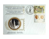 Sopron, Hongrie, 1977 Medallic First Day Cover, International Society of Postmasters, Sterling silver Proof Medal, FDC